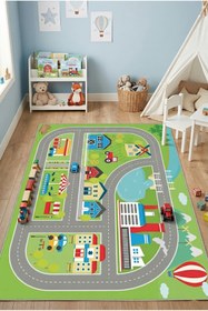 Resim NORELLAHOME Şehir Yol Halısı Kaymaz Taban Yıkanabilir Çocuk Oyun Halısı Araba Yol Temalı Erkek Çocuk Odası Halısı 