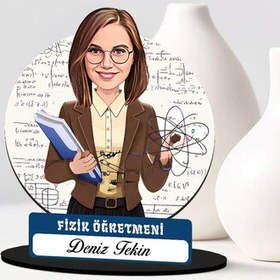 Resim Kadın Fizik Öğretmeni Karikatürlü Biblo 
