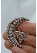 Resim Stoneage Jewellery Zirkon Taşlı Ay Yıldız Broş Yaka İğnesi 