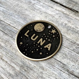 Resim Uzay Desenli Evcil Hayvan Künyesi | Kedi ve Köpek Künyesi - Büyük- 1TL'den Biraz Büyük (2.7 cm) / Pirinç Madeni 
