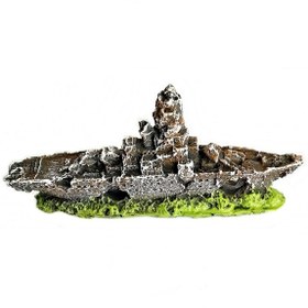 Resim Balıkpet Harabe Batık Savaş Gemisi Akvaryum Dekoru Yeşil 12 CM 