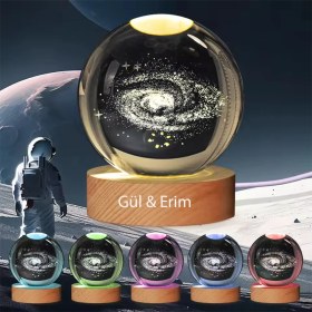 Resim Keyfim Shop Isme Özel Büyük Boy Işıklı Ahşap Kaideli Toz Bulutu Cam Küre 8 cm ve Anahtar Seti 