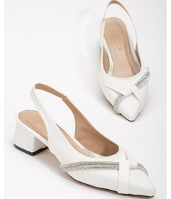 Resim Büyük Numara Saten Taşlı Beyaz Kadın Kısa Topuklu Abiye Ayakkabı-2753 