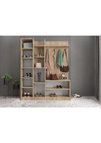 Resim Çizgi Portmanto Vestiyer Ayakkabılık Meşe 160 cm -Ücretsiz Kurulu 