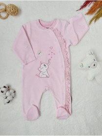 Resim Tomuycuk Kız Bebek Tulum Kadife Pembe Romantik Fil Nakışlı Bebek Giyim Yenidoğan Hediyelik 