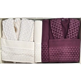 Resim Özdilek Adria Aile Bornoz Seti - A.bej - Mürdüm Bej 