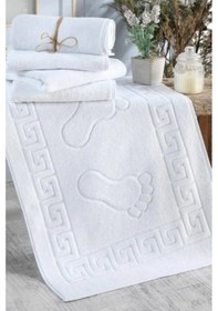 Resim 3'lü Ayak İzli Bukle Ayak Havlusu Seti 250 Gram - Paspas Banyo Seti 3 Adet Beyaz 
