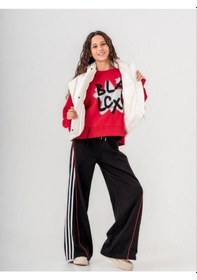 Resim Kız Çocuk Black Yazılı Sweatshirt-14772 Kırmızı 