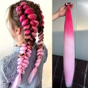 Resim Canlı Pembe'den Beyaza Ombre Boksör Örgülü At Kuyruğu Peruk Elastik Lastik Bantlı - Yüksek Sıcaklıkta Sentetik Saç, Düz Dokulu, Tüm Kadınlar İçin Çok Yönlü Stil, Saç Peruk 