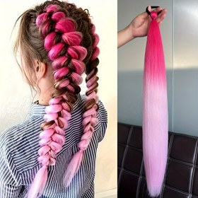 Resim Canlı Pembe'den Beyaza Ombre Boksör Örgülü At Kuyruğu Peruk Elastik Lastik Bantlı - Yüksek Sıcaklıkta Sentetik Saç, Düz Dokulu, Tüm Kadınlar İçin Çok Yönlü Stil, Saç Peruk 