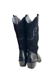 Resim TUFAN SHOES Siyah Hakiki Deri ve Süet İşleme Detaylı Western Çizme 