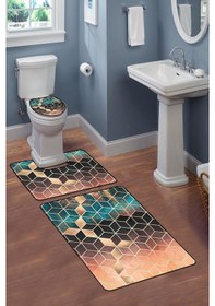 Resim Modern Desenli Dijital Baskı 3 Lü Banyo Paspas Takımı Yıkanabilir Kaymaz Tabanlı Klozet Takımı Klz0014 Renkli 