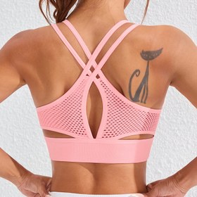 Resim 1 adet 94g Kadın Çapraz Arkaya Spor Sütyeni, Pembe, Nem Emici Yoga Fitness Sütyeni, Rahat Elastik, Nefes Alabilen Egzersiz Giyimi, Düz Renk, Yüksek Esneklikli Kumaş, U-Neck Tasarım, Koşu ve Spor Salonu için Egzersiz Giyimi | Uneck Bra | Highstretch Fabri 