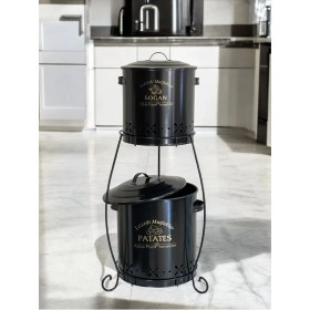 Resim Iki Katlı Metal Sebze Kovası - Patates ve Soğanlık Sepeti Siyah 