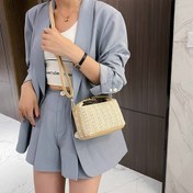 Resim Çanta Tote Çanta İlkbahar Yaz Küçük Crossbody Kadınlar 2025 Yeni Trend Kore Stili Çok Yönlü Basit Taze Tek Omuz Saman El Çantası Tatil Çantası 