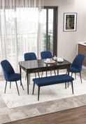 Resim Canisa Concept Via Serisi Açılabilir Mutfak Masası Takımı Siyah Mermer Desen Masa 4 Lacivert Sandalye 1 Bench 
