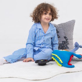 Resim Irk Lemoon Lemoon Erkek Çocuk Bebek %100 Pamuklu Interlok Organik Çizgili Düğmeli Uzun Kol Pijama Takımı 