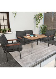 Resim Mygusi Modern Balkon, Bahçe, Cafe - Metal Kanepe Koltuk Takımı - 2+1+1 Masa Antrasit 