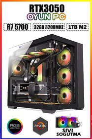 Resim DMC N280 (PUBG,GTA 5) Ryzen 7 5700,32gb Ram 1tb M.2 Ssd Rtx3050 Sıvı Soğutmalı Oyuncu Bilgisayarı 