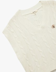 Resim Koton Ayıcık Nakış Detaylı Kolsuz V Yaka Saç Örgü Süveter Ekru 5wak20073ht Ekru 