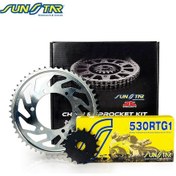 Resim Zincir Dişli Seti Yamaha Yzf R1 1000cc Zincir: Sunstar 530rtg1 Gold-116 Ön-arka Dişli: Sunstar 17t-45t 2004-2005 