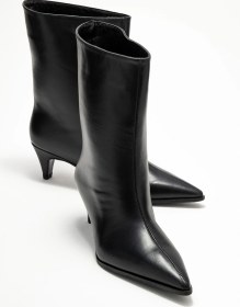 Resim Luvishoes Luvi Shoes Aleo Siyah Cilt Hakiki Deri Sivri Burunlu Kadın Kısa Topuklu Bot Siyah-Cilt 