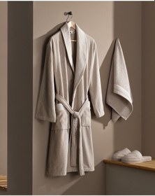 Resim Madame Coco Delron Erkek %100 Pamuk Bornoz Set - Bej - Lüks Koleksiyon Born0000000047 Ekru 