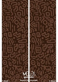 Resim Kahverengi Semboller Desenli Süet Oturma Odası Salon Fon Perde Ekstrafor Büzgü 2 Kanat Prd-1077 Çok Renkli 