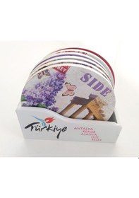 Resim Ahşap 6Lı Kupa Bardak Altlığı Çok Renkli 