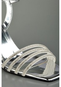 Resim Şeffaf Topuklu Abiye Ayakkabı Çapraz Kesim Gümüş 