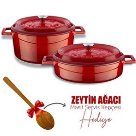 Resim Lava Döküm Yuvarlak Derin Ve Sığ 5 Parça Kırmızı Tencere Seti LV Y TSC K2 SET R 