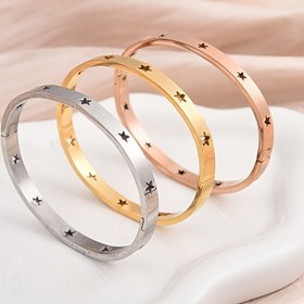 Resim Erkekler ve iş ve günlük giyim için uygun olan 1 adet Moda Minimalist Oyuk Yıldız Paslanmaz Çelik Bilezik 