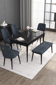 Resim Canisa Concept Noa Serisi 80x132 Açılabilir Mdf Siyah Mermer Desen Masa Takımı 4 Antrasit Sandalye Ve 1 Bench 