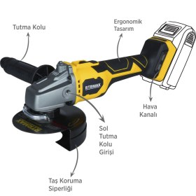 Resim Rtrmax RTX3060B Şarjlı Avuç Taşlama Makinası Kömürsüz 125 mm - Akü Hariç 