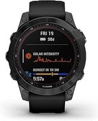 Resim Garmin 010-02540-34 fenix 7 Sapphire Solar, macera akıllı saati, Solar Şarj Yetenekleri, sağlam açık GPS izle, dokunmatik ekran, sağlık ve zindelik özellikleri, Siyah Bantlı Siyah DLC Titanyum 