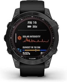 Resim Garmin 010-02540-34 fenix 7 Sapphire Solar, macera akıllı saati, Solar Şarj Yetenekleri, sağlam açık GPS izle, dokunmatik ekran, sağlık ve zindelik özellikleri, Siyah Bantlı Siyah DLC Titanyum 