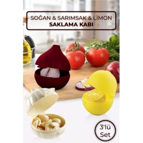Resim 3'lü Set Soğan & Sarımsak & Limon Saklama Kabı 