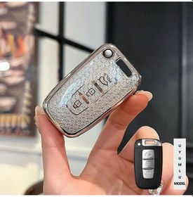 Resim Hyundai Ix35 I30 Tucson Elentra Kia Rio Sportage Sorento Elmas Kesim Tpu Anahtar Kılıfı Beyaz 