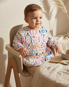 Resim melonika Boho Dream Etnik Desenli Sıvı Geçirmez Uzun Kollu Bebek Mama Önlüğü - BLW Uyumlu Kırıntı Cepli Mama 