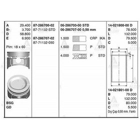 Resim Esse Otomotiv Excel 90-94 Lancer 89-94 1.5 75.50Mm 4G15 Std Segman - GOE-06-286700-00 - 06-286700-00 
