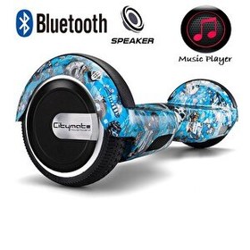 Resim Citymate CS-600 Kasa Mavi Kurukafa Grafity 6.5" Bluetooth Hoparlörlü Elektrikli Kaykay Hoverboard 