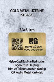 Resim Grafiklas QR Kodlu Kişiye Özel Metal Kartvizit 8,3x5,1 cm Isı Baskılı Profesyonel Gold Metal Kart 