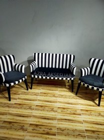 Resim Azra Mobilya Çay Seti Koltuk Takımı Salon Balkon Kafe Ofis Kollu Oturma Grubu 2 1 1 Siyah Beyaz 