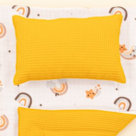 Resim Alt Açma Matı ve Yastık - Çift Taraflı - Hardal Petek - Turuncu Gökkuşağı 