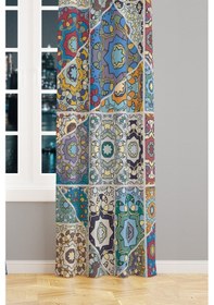 Resim Mosque Tiles 4 Desenli Süet Oturma Odası Salon Fon Perde Baskılı Ekstrafor Büzgü Tek Kanat Prd-1087 Çok Renkli 
