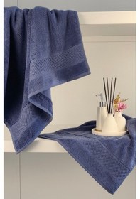 Resim %100 Pamuk Banyo Havlu Seti-long Twist İplik-yüksek Su Emici Ve Yumuşak Indıgo Indigo 