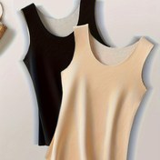 Resim 2 Adet Kadın Polar Astarlı Termal Tank Toplar - Yüksek Esneklik, Dar Kesim Kış Sıcaklığı, Yumuşak Esnek Katmanlama İçin Kolsuz Üstler, Siyah & Bej, Şık Tasarım, Rahat Kalıp 