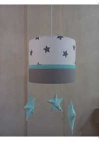 Resim 60 Yeşil Sarkıtlı Kumaş Kaplama Çocuk Odası Ve Genç Odası Avize Gri - Mint 