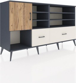 Resim Hyperion Konsol 8 Raflı 2 Çekmeceli Tek Kapaklı 176x44x99 Antrasit-çam/aytaşı Antrasıt/atlas Çam - Antrasıt 