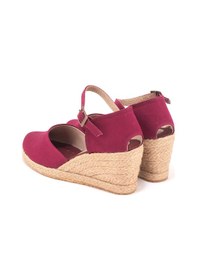 Resim Star Tombis Gerçek Elişi Bilekten Bantlı Topuğu Açık Keten Espadril Dolgu Topuk Handmade Bordo 